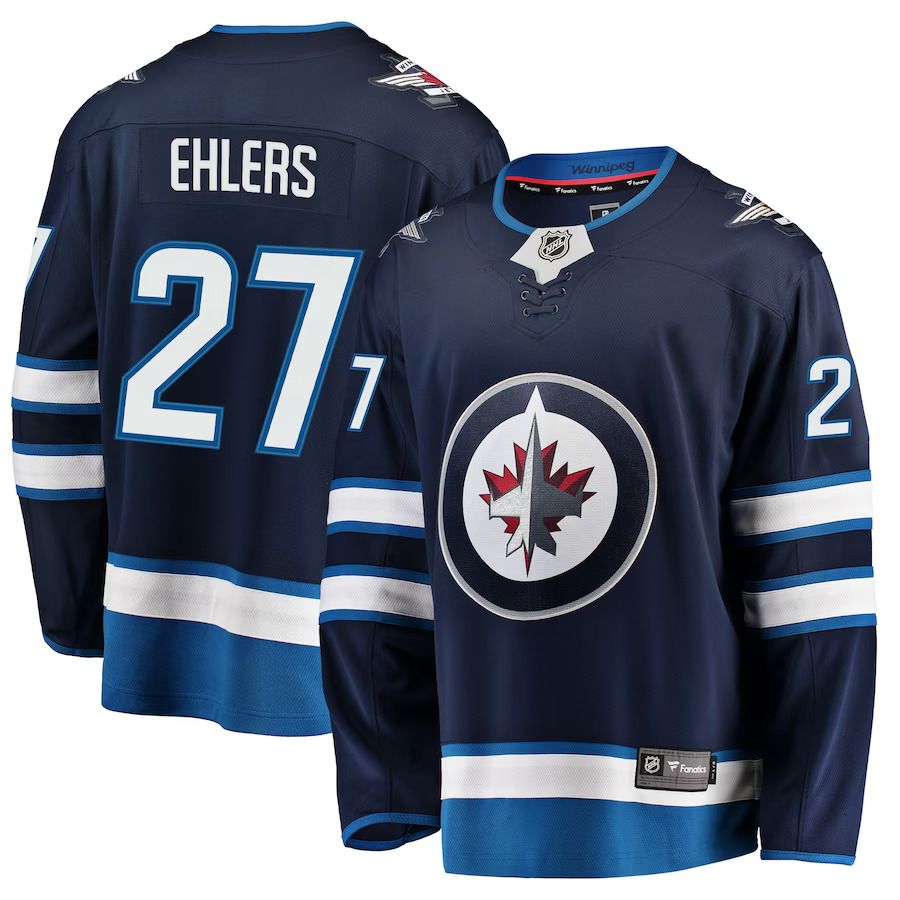 Men Winnipeg Jets 27 Nikolaj Ehlers Fanatics Branded Navy Breakaway Replica NHL Jersey